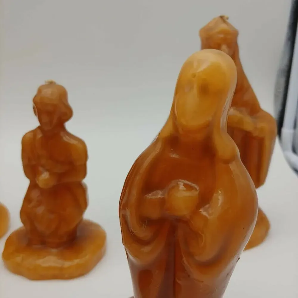 Set of 7 Vintage Nativity Scene Candles Brown Gold MCM Mid Century